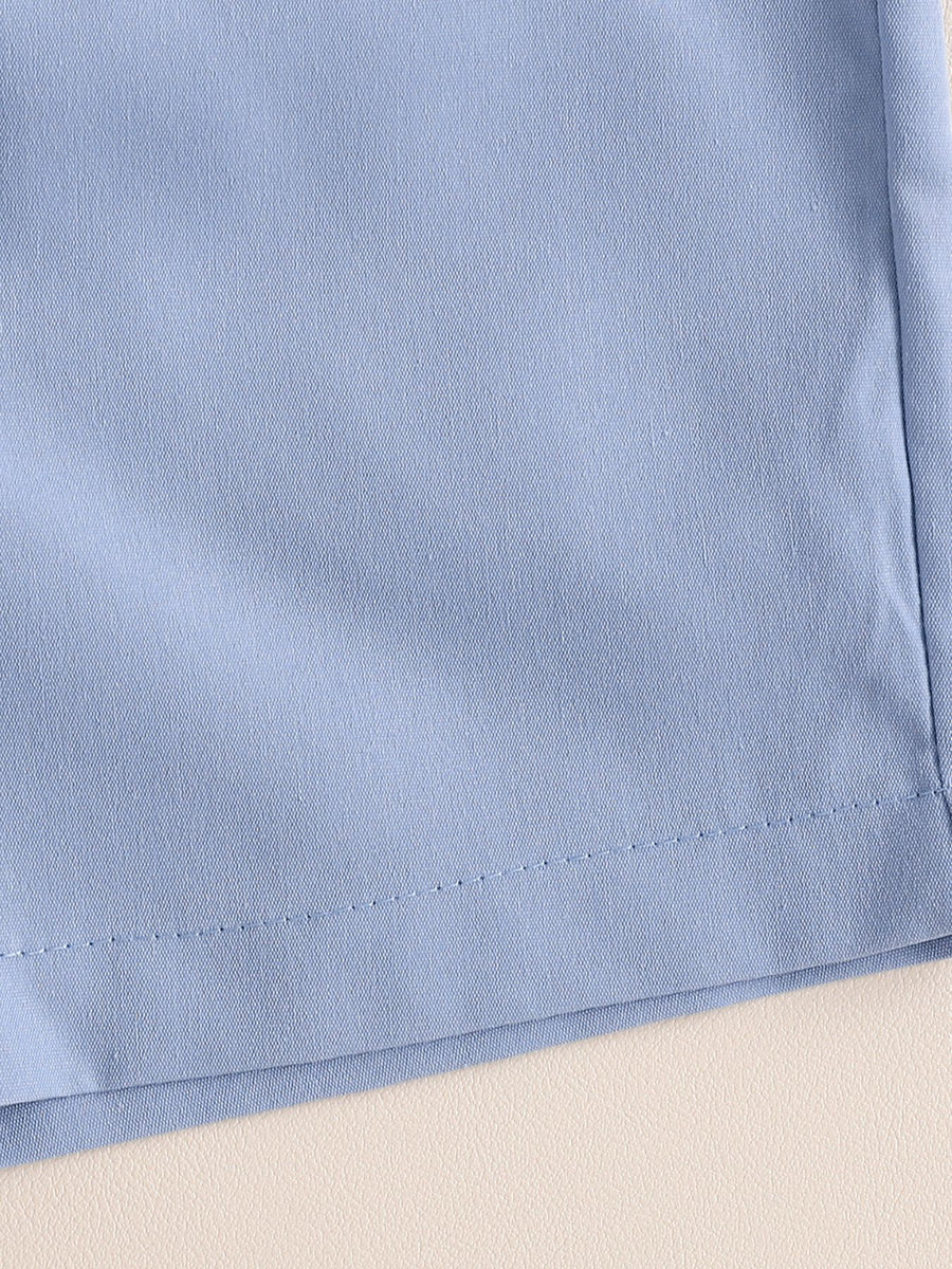 Sky blue toddler shorts with a stitched hem detail.