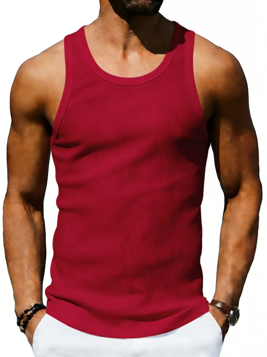 Bright Red with Men's Full Size Round Neck Tank