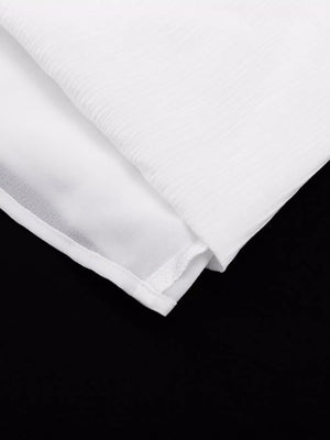 White sheer fabric with subtle vertical pleats and a clean hem.