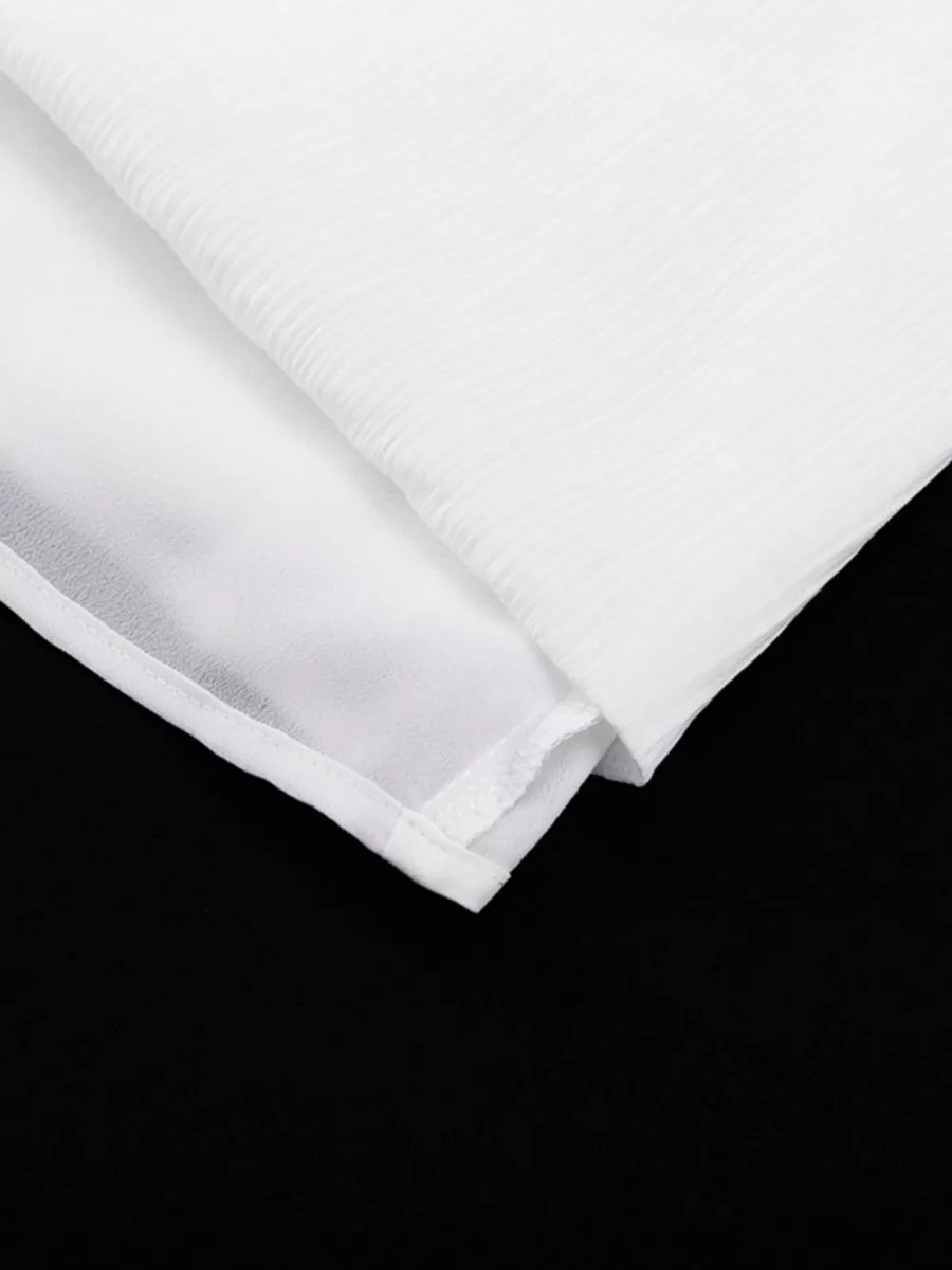 White sheer fabric with subtle vertical pleats and a clean hem.