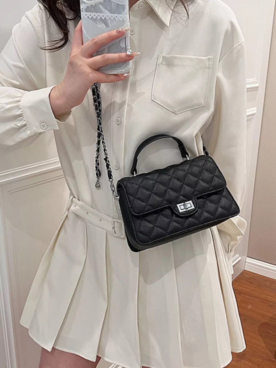 Black with Quilted Chain Strap Crossbody Bag in Black