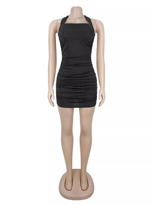 black mini dress with stretch and sleeveless