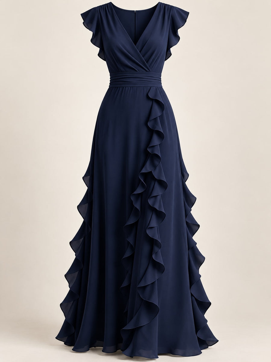 romantic maxi dress in Burgundy with deep v-neck
