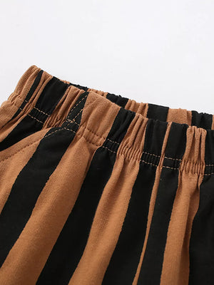 Toddler striped shorts with elastic waistband in brown and black cotton