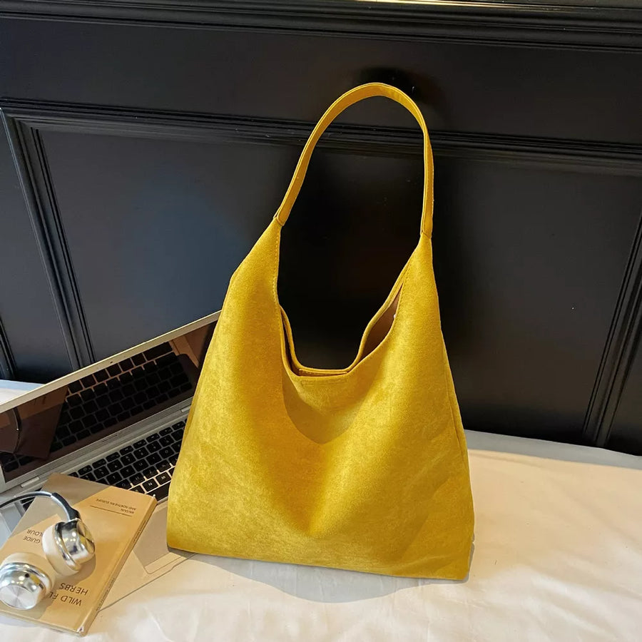 Pink Solid Color Large Shoulder Bag