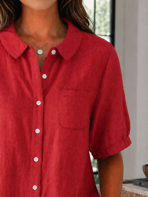 Full Size Button Up Short Sleeve Shirt Plus Size in Sky Blue