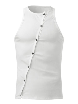 White ribbed tank top with asymmetric button-up detail