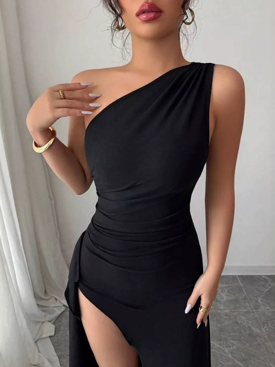 One-shoulder Ruched High-slit Maxi Dress in this colorway