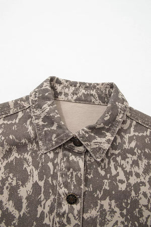 taupe denim jacket with pocketed and long sleeve