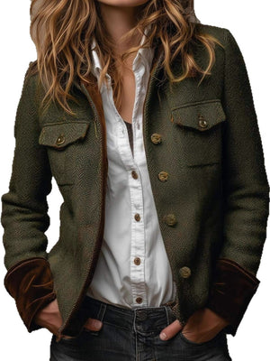 Polyester 35% Care instructions: Hand wash or professionally dry clean blazer in Army Green with regular silhouette
