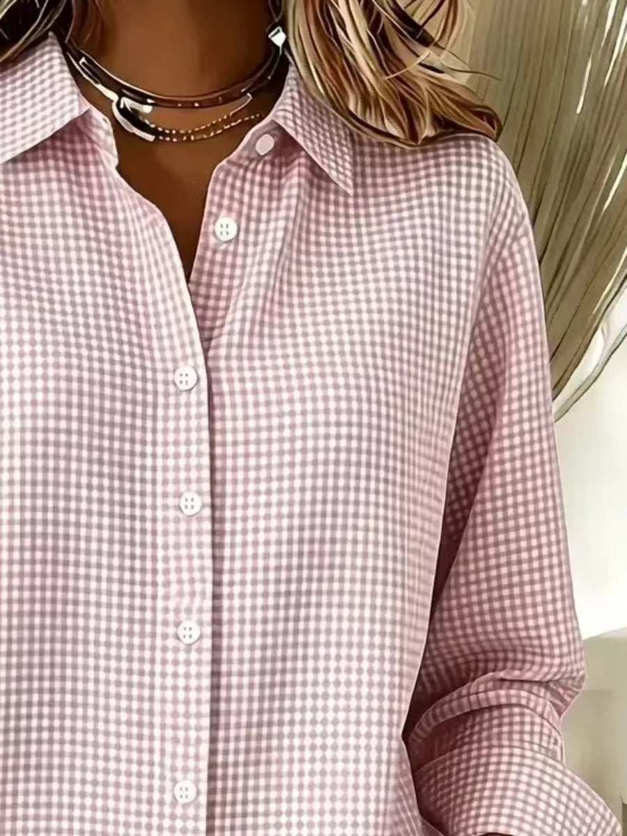Blue Plus Size Plaid Button Up Long Sleeve Shirt