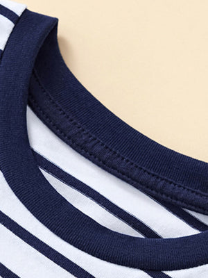 Toddler striped cotton crew neck t-shirt with navy trim