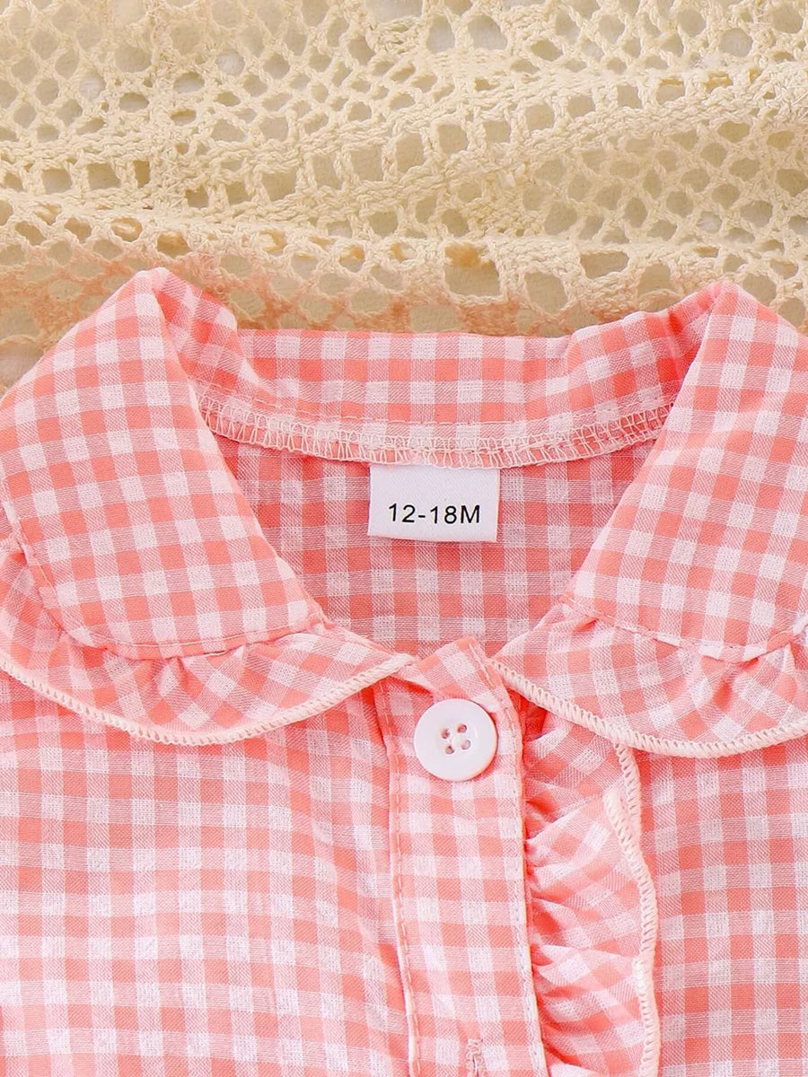 Children's Gingham Ruffle Collar Sleeveless Shirt in Blue