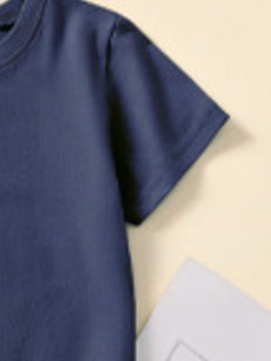 Dark navy cotton toddler crew-neck t-shirt, short sleeves.
