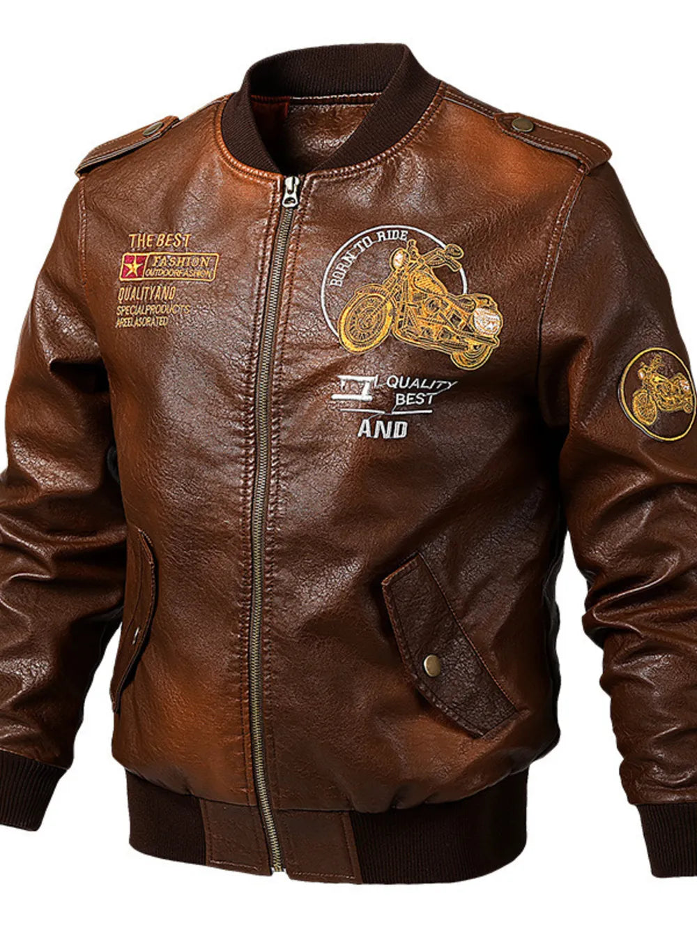 Brown Men's Plus Size Vintage Motorcycle Faux Leather Bomber Jacket