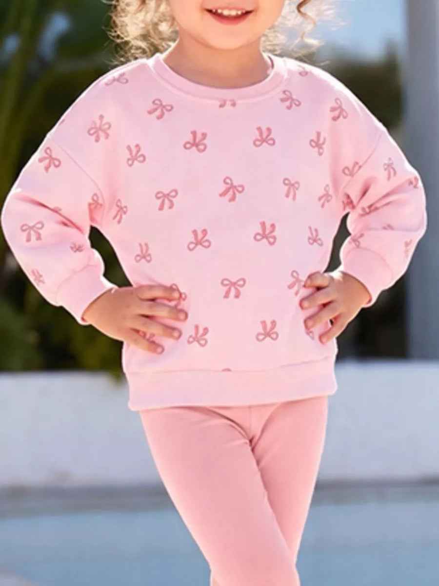 Blush Pink sweatshirt featuring two-piece set and bow-print
