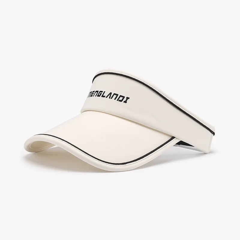 Ivory textured visor with black contrast piping and embroidered text.