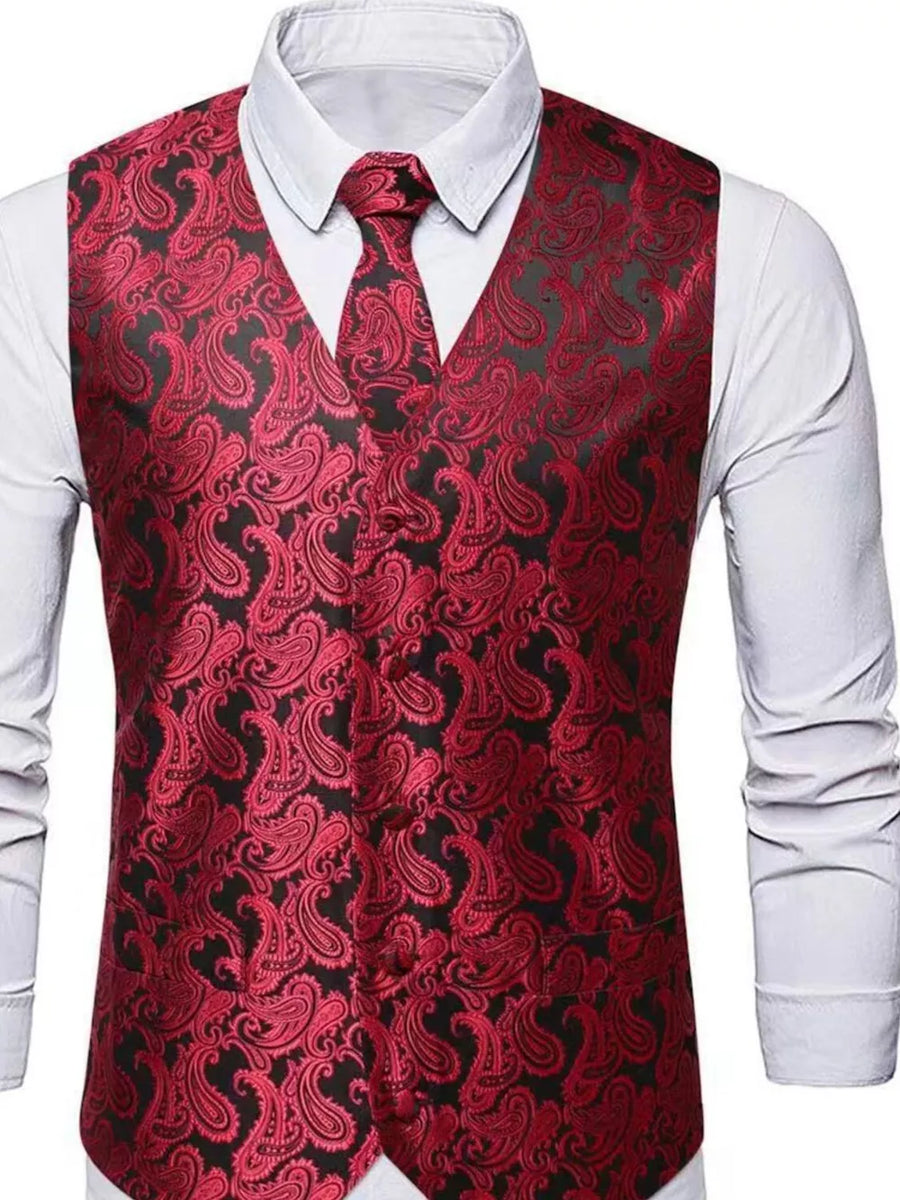 White Men's Full Size Paisley Print Button Up Vest
