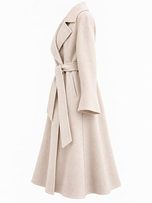 Camel A-line wool coat with notch lapel