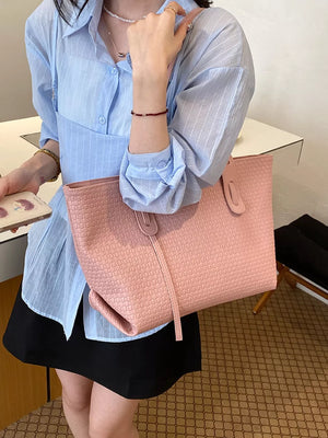 PU Leather Imported Size &amp tote in blush pink with tote silhouette