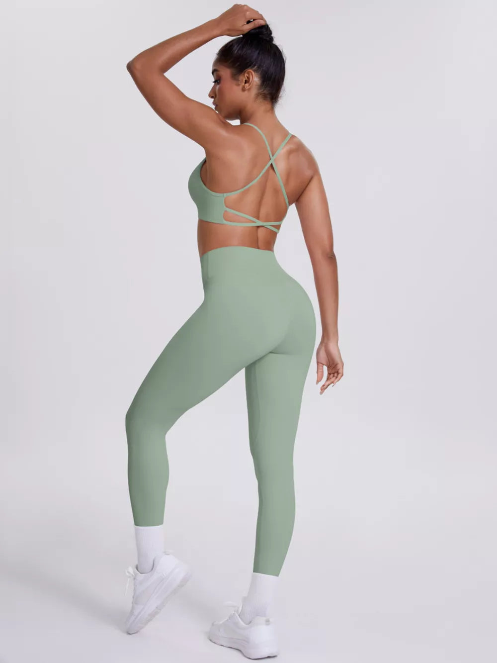 athleisure sports bra in Cream with scoop neck