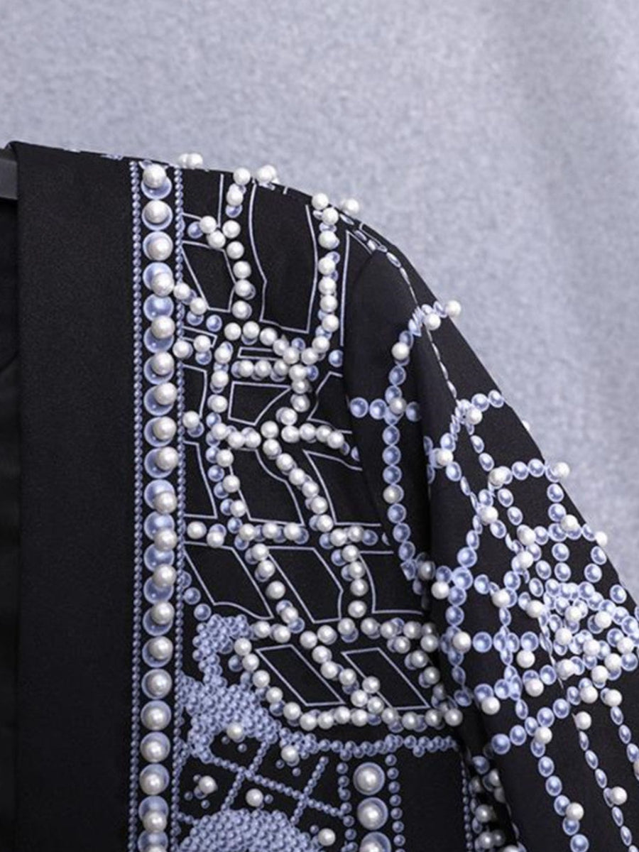 blazer in black with embellished and tunic-length