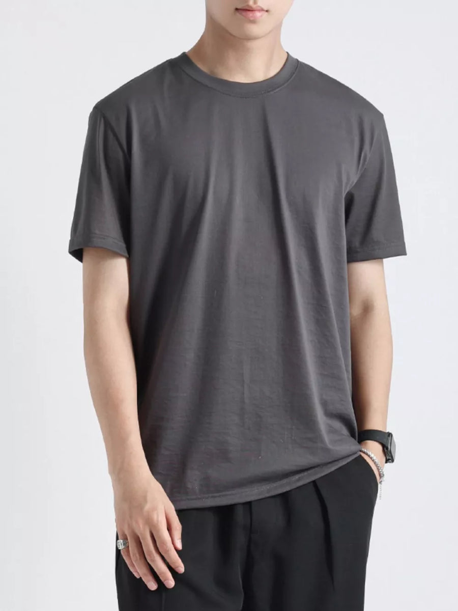 Men's dark gray cotton t-shirt with relaxed fit and crew neck.