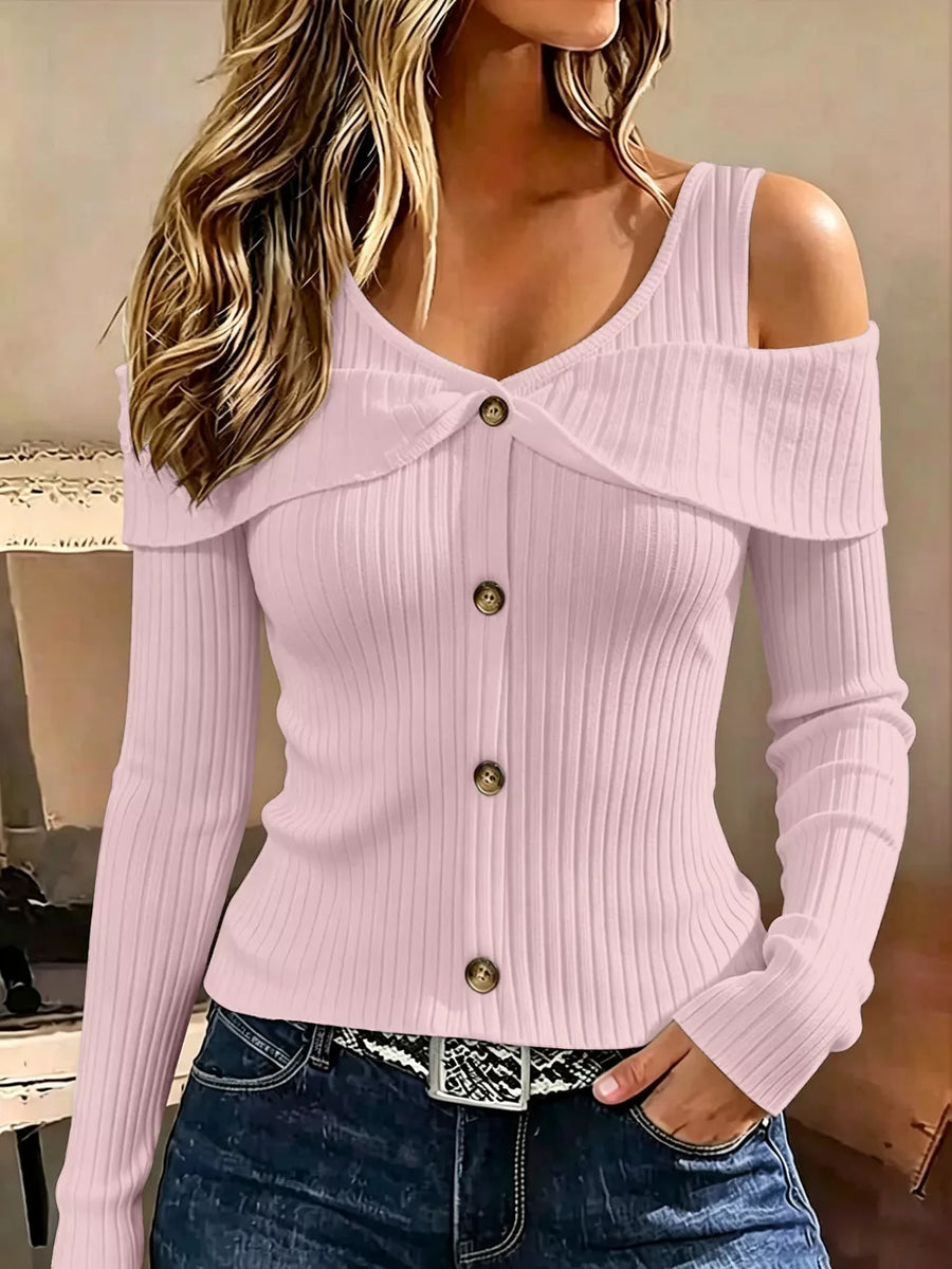 cold shoulder top in Army Green with ribbed and hip-length
