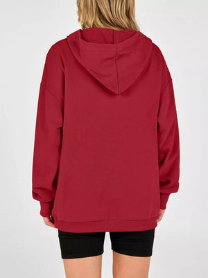 Half Snap Dropped Shoulder Hoodie in Khaki