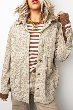 light beige jacket with hip-length and button-front