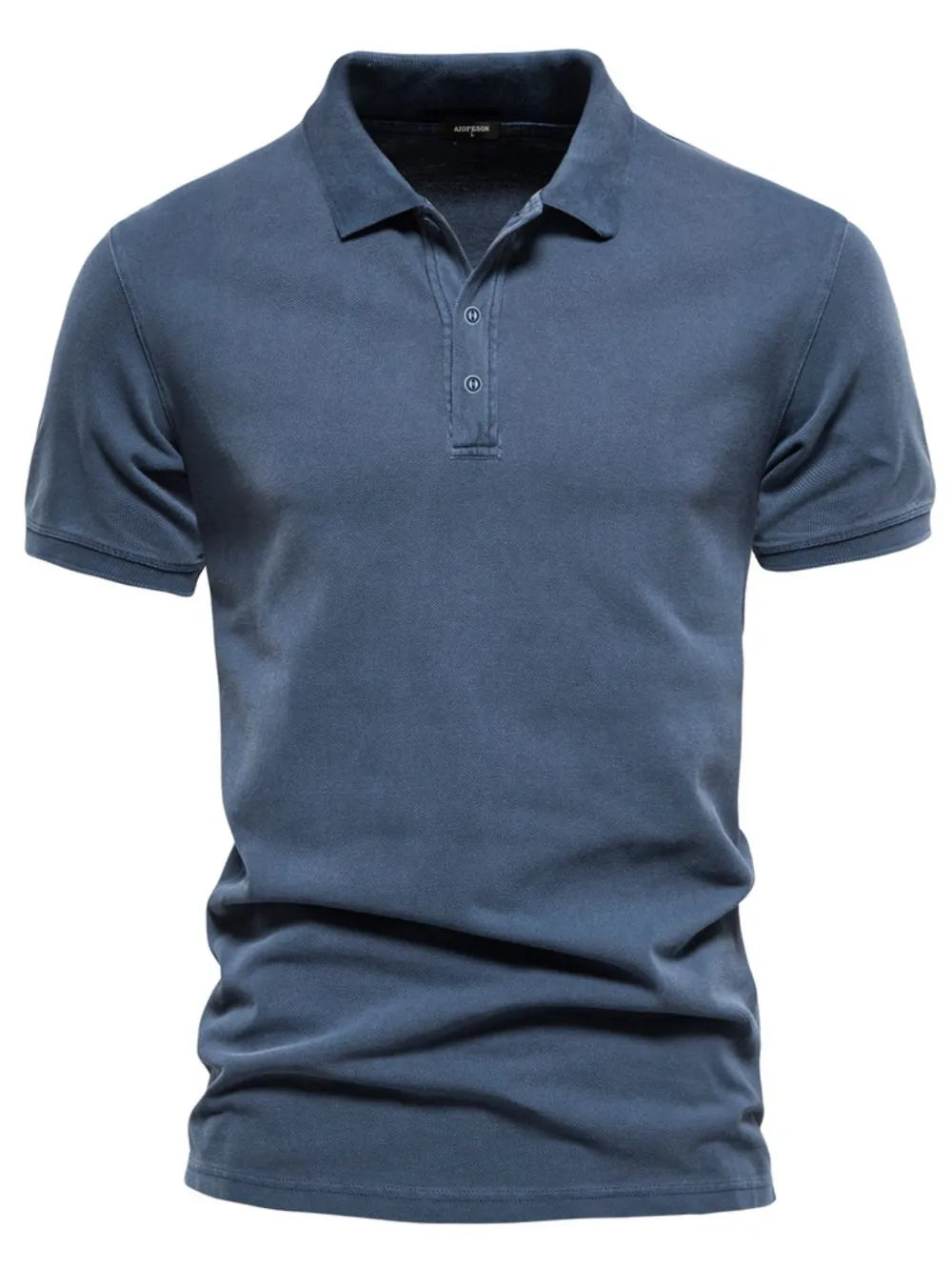 Textured short sleeve polo shirt in Peacock Blue with buttoned placket and classic collar.