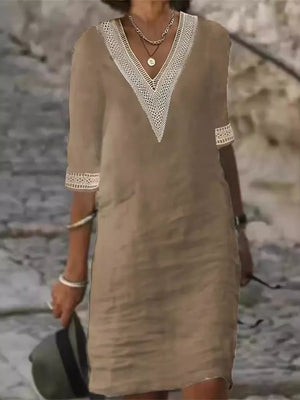 Yellow-Green midi dress with basic style and half sleeve