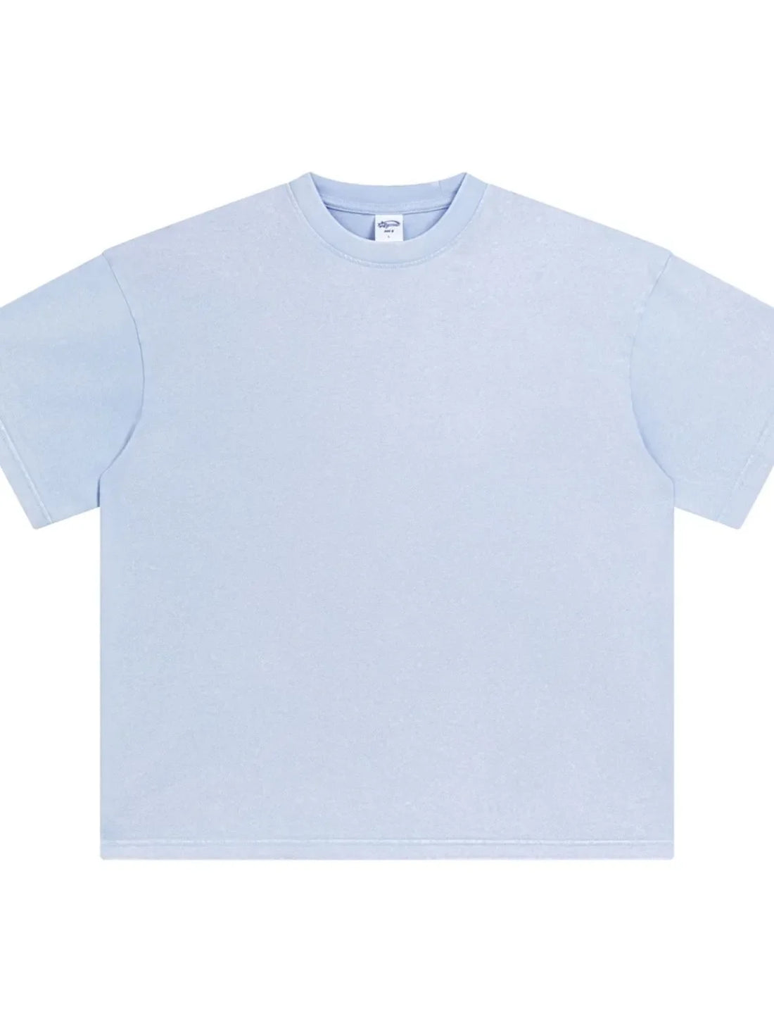 Acid wash oversized tee in light blue with crew neck and short sleeves.