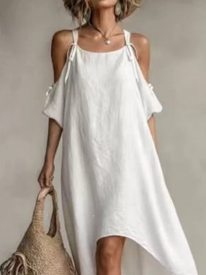 White High-low Cold Shoulder Maxi Dress