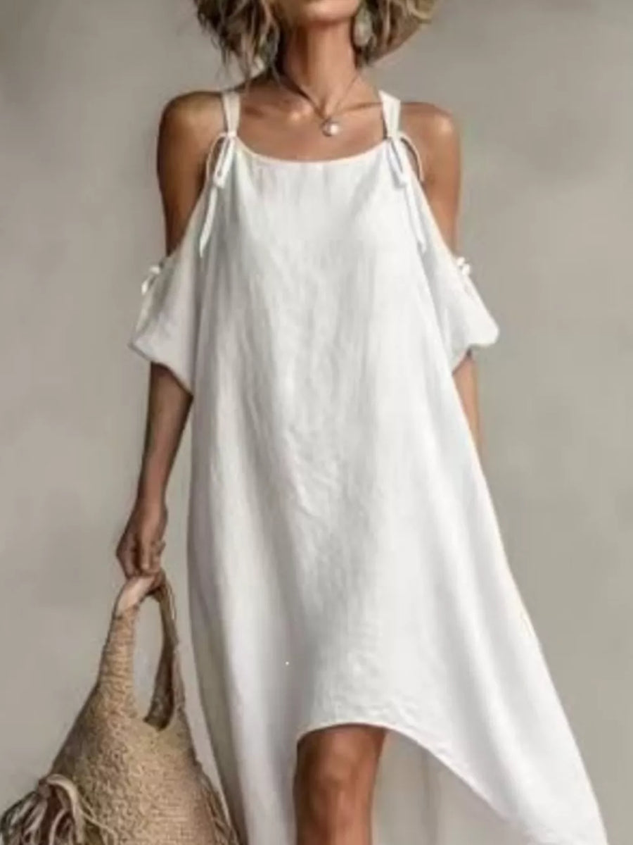 White High-low Cold Shoulder Maxi Dress