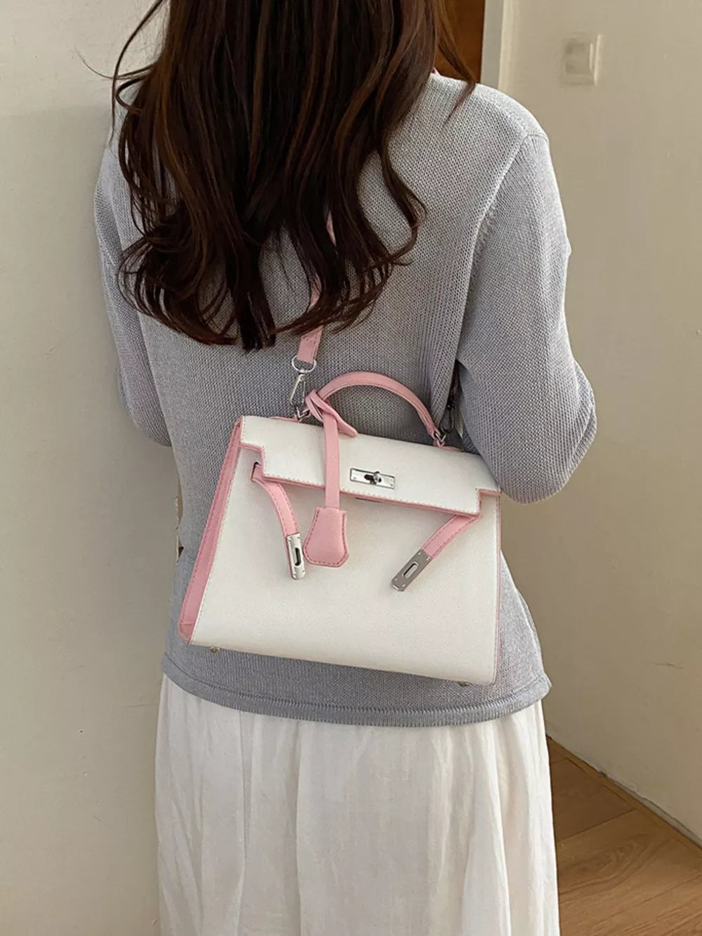 Pink Contrast Trimmed Top-handle Crossbody Bag
