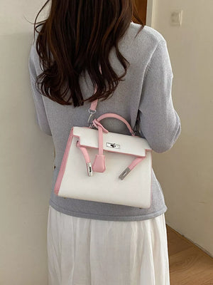 Pink Contrast Trimmed Top-handle Crossbody Bag