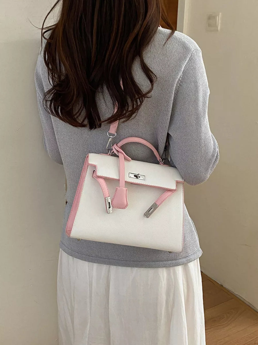 Pink Contrast Trimmed Top-handle Crossbody Bag
