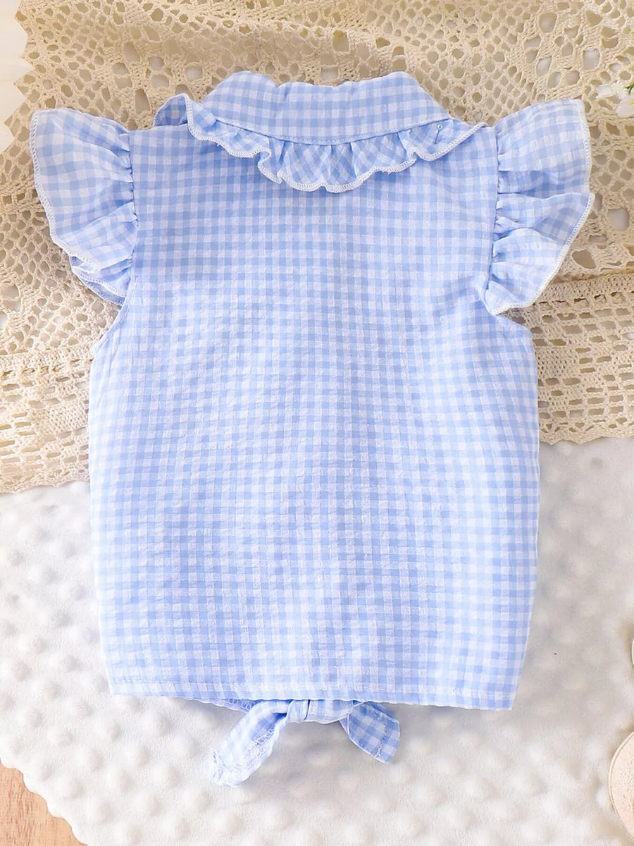 Children's Gingham Ruffle Collar Sleeveless Shirt in Yellow, view 15
