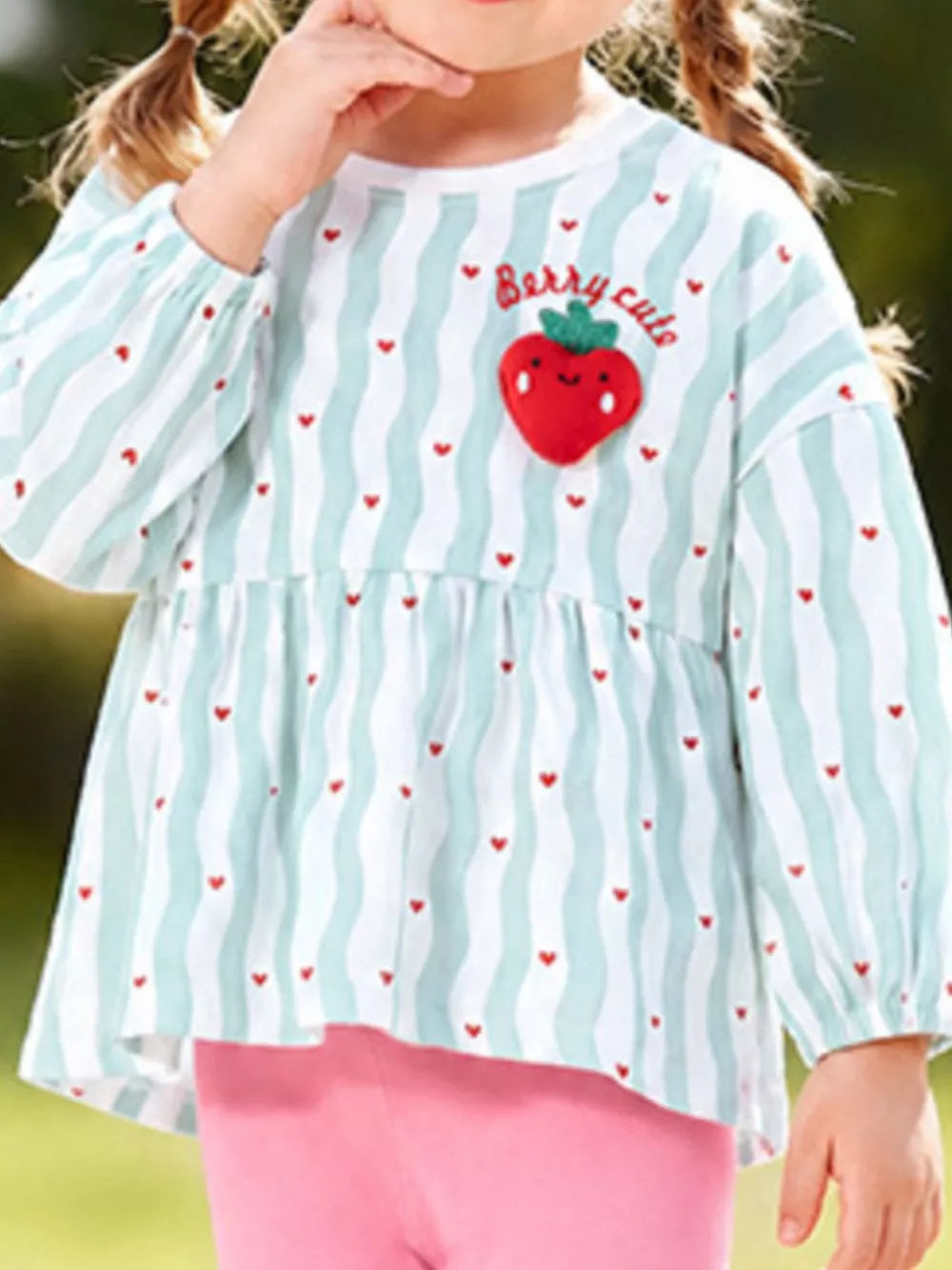 90% cotton, 10% polyester Care instructions: Machine wash cold clothing set in pink with flared silhouette