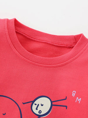 Kids' red graphic crew-neck sweatshirt with playful stick figure print