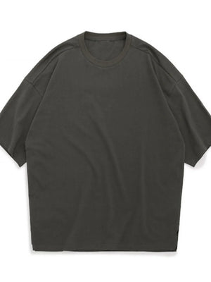 Oversized textured crew neck tee in dark gray with short sleeves and a relaxed fit.
