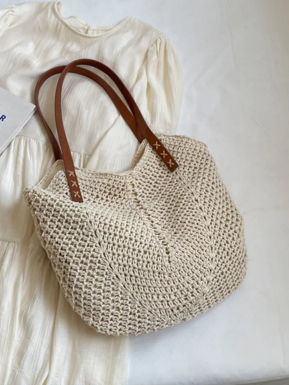 handbag in cream with crochet and crochet knit