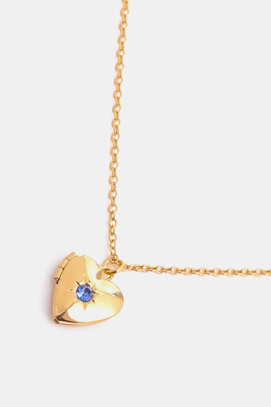 Gold heart locket necklace with blue gemstone, 14k gold chain