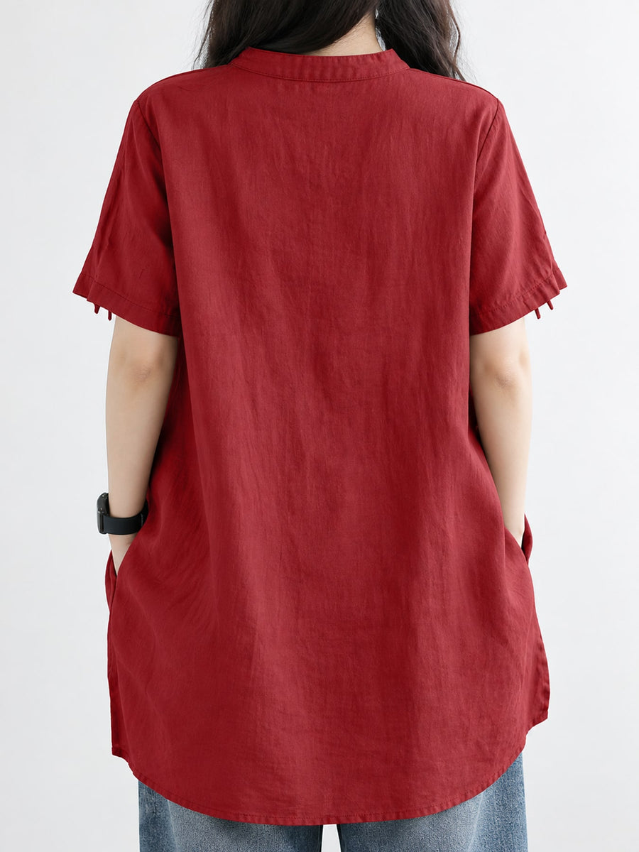 Cotton-linen blend with at least 95% cotton blouse in Red with oversized silhouette