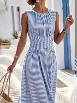 Pink Full Size Striped Sleeveless Maxi Dress