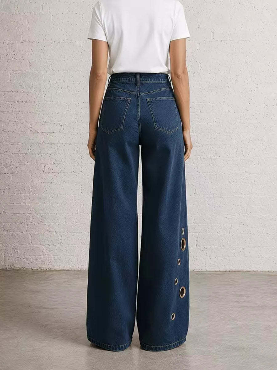 95%cotton, 5%spandex Care instructions: Machine wash cold wide-leg jeans in Dark Blue with wide-leg silhouette