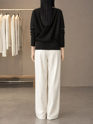 wrap top in White with v-neck and long sleeve