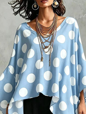 Black Polka Dot Asymmetrical Hem Blouse