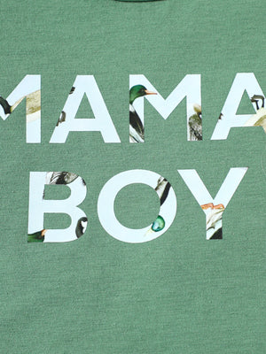 Mama's Boy graphic tee in caramel cotton blend with duck print inside letters